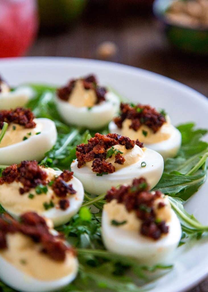 chorizo fat bombs - keto devilled eggs with chorizo - great for a ketogenic diet
