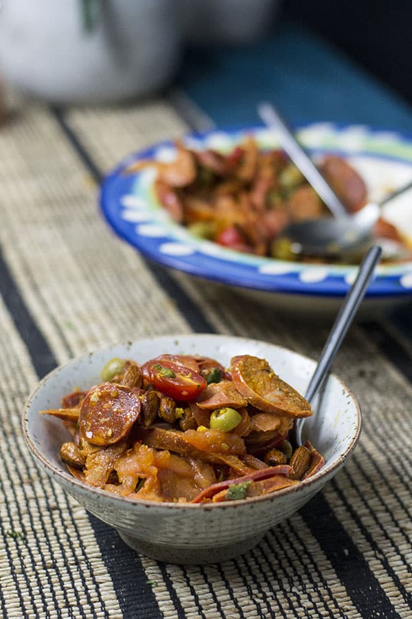 keto tomato salad with chorizo