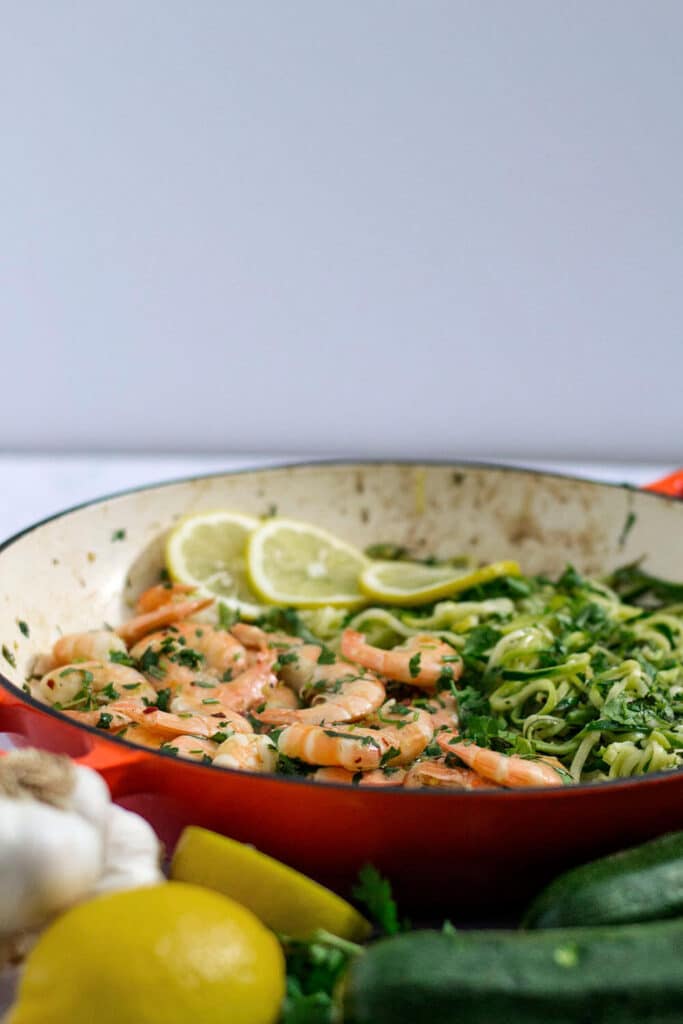 keto garlic lemon butter shrimp with zucchini noodles