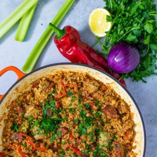 low carb keto jambalaya with chorizo and chicken