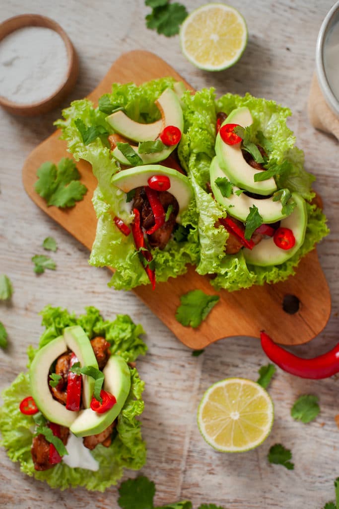 Keto Fajita wraps with chicken and lettuce