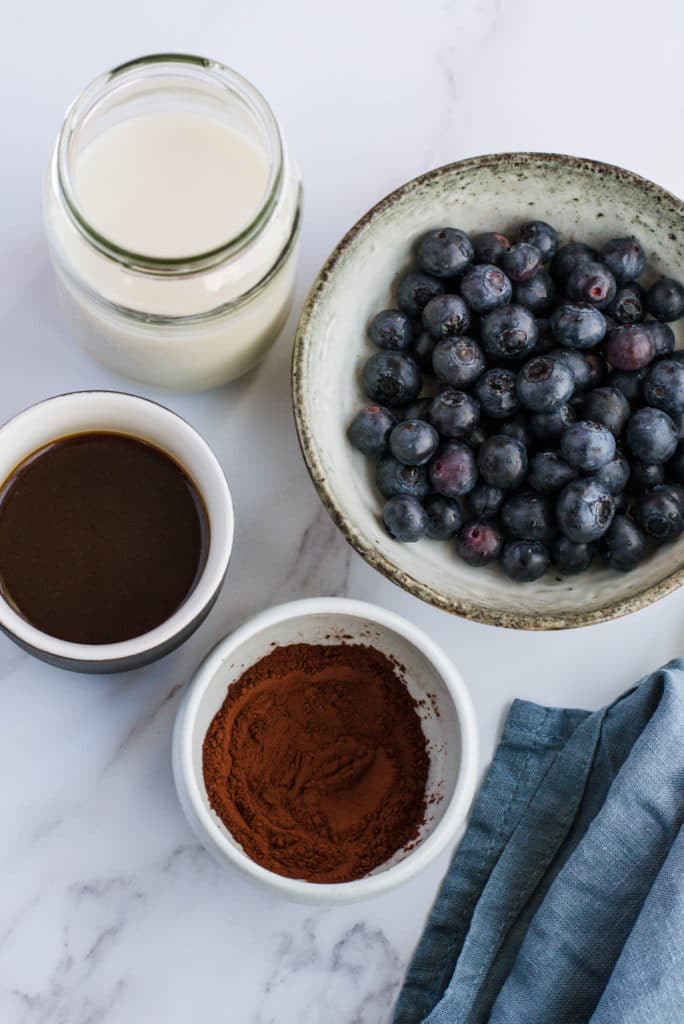 Ingredients needed for a keto mocha smoothie