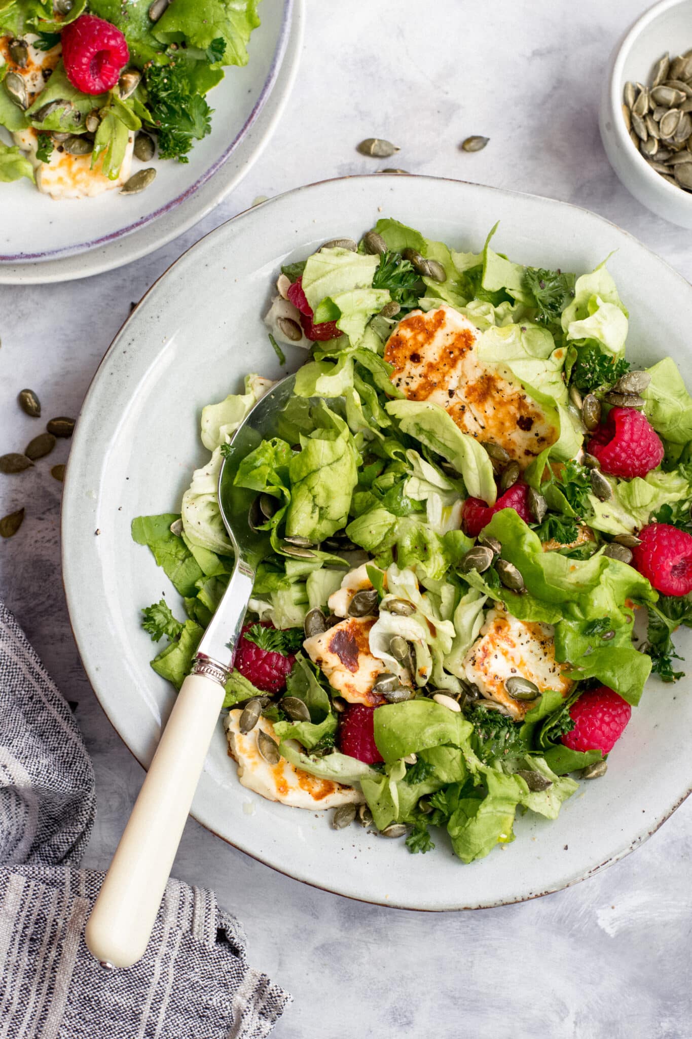 Lunch with keto grilled halloumi salad
