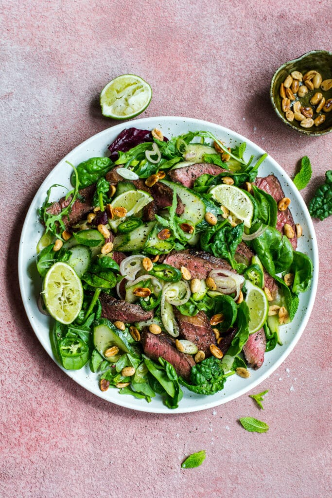 Keto Thai-inspired beef salad with crunchy peanuts