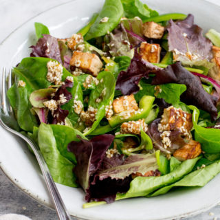 Vegan keto tofu salad with sesame dressing