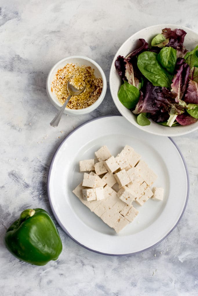 Ingredients for keto tofu salad