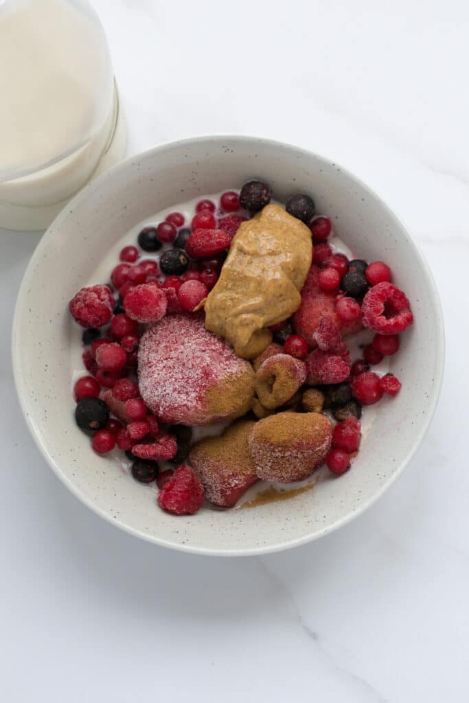 Ingredients for keto vegan red berry smoothie