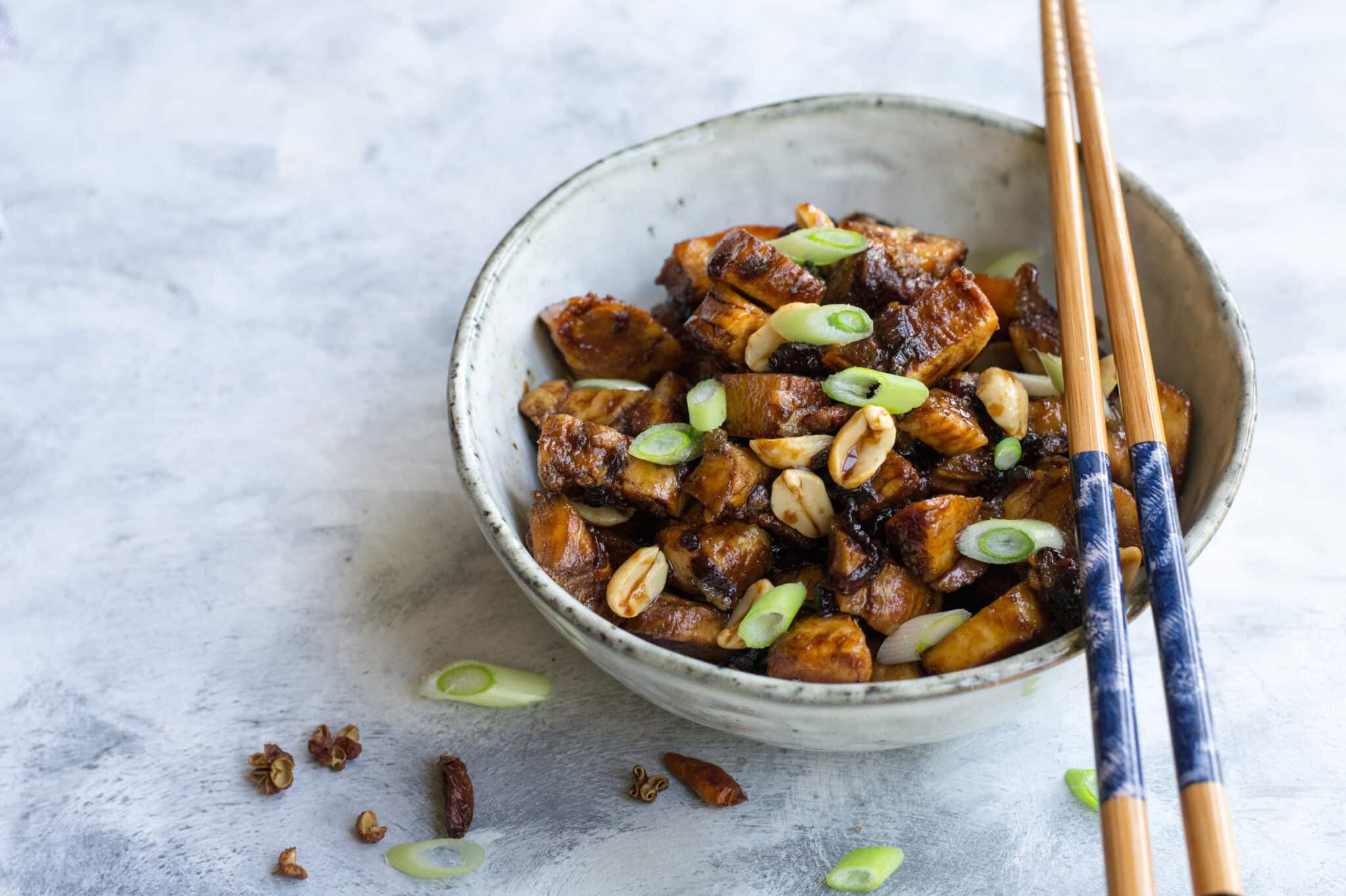 Keto Kung Pao chicken in a bowl