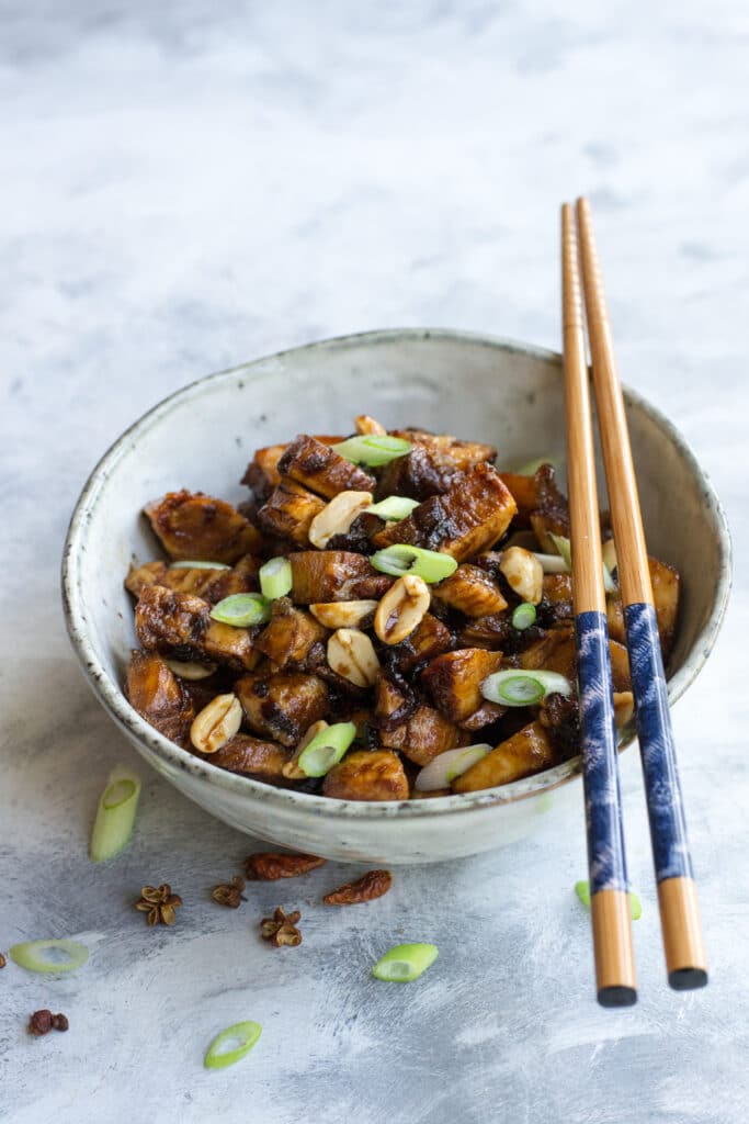 Keto Kung Pao chicken in a bowl