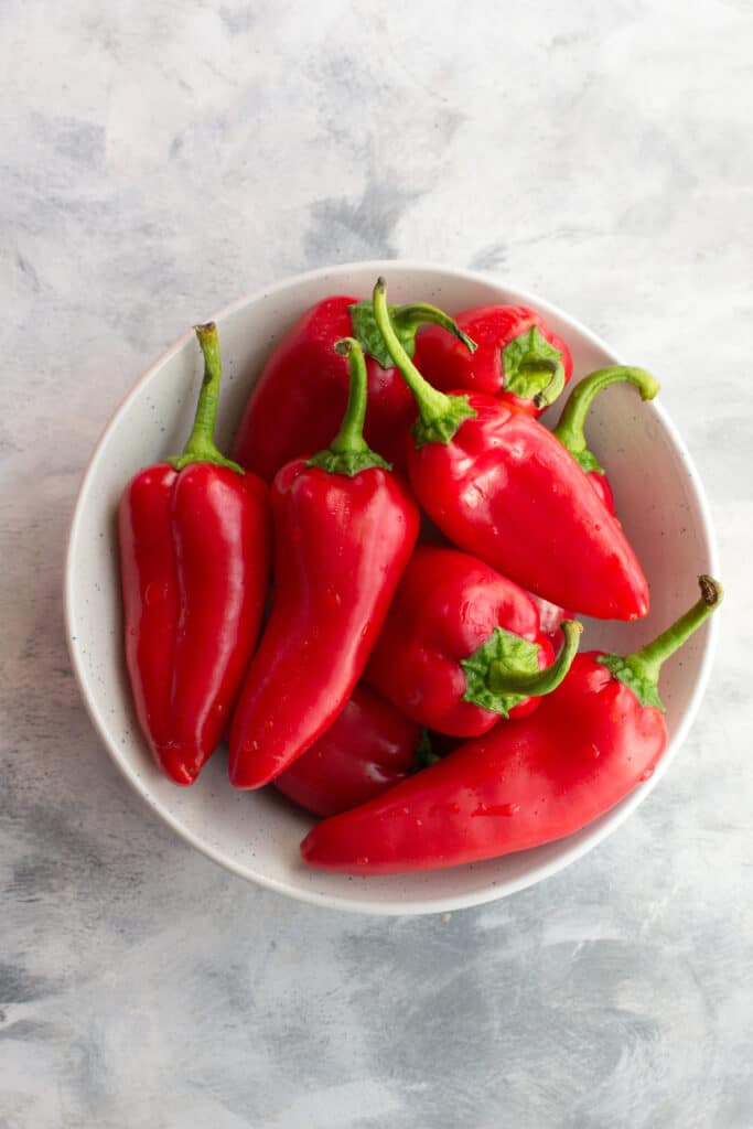 Mini red peppers in a bowl
