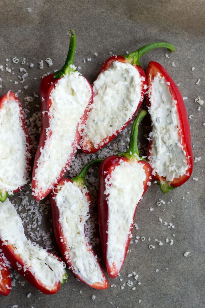 Uncooked cream cheese stuffed mini peppers