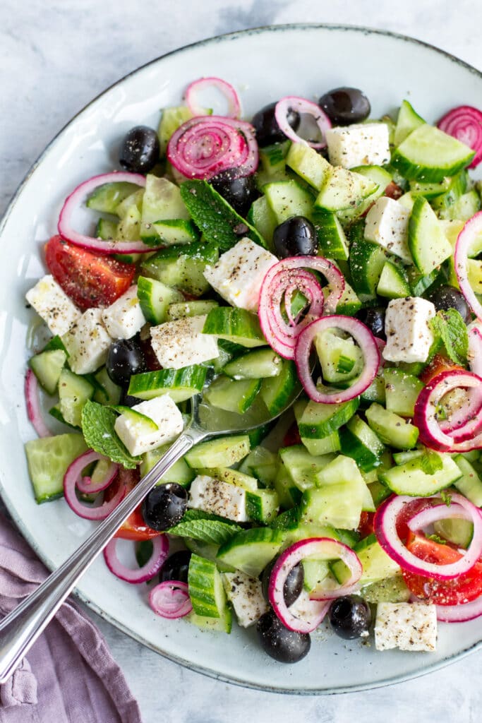 Keto Greek salad on a plate