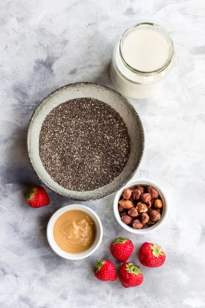 Ingredients for vegan keto chia seed pudding