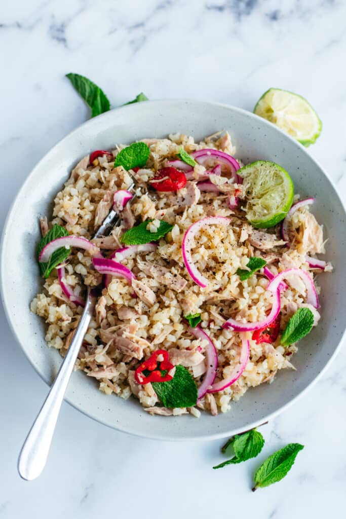 Keto tuna cauliflower rice stir fry