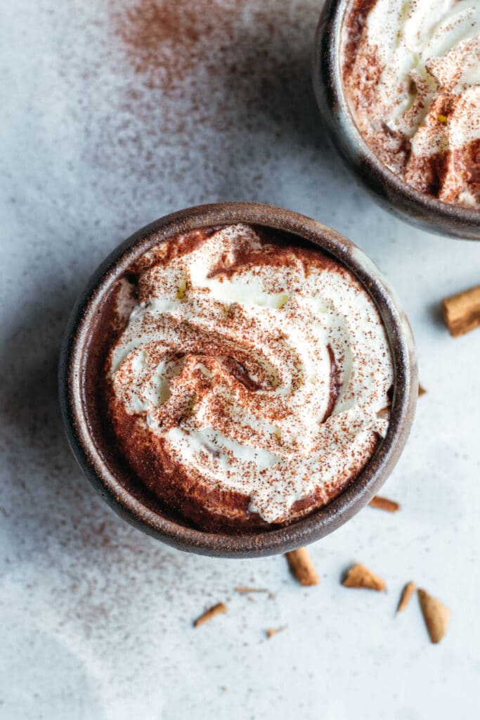 Keto hot chocolate with whipped cream and cinnamon