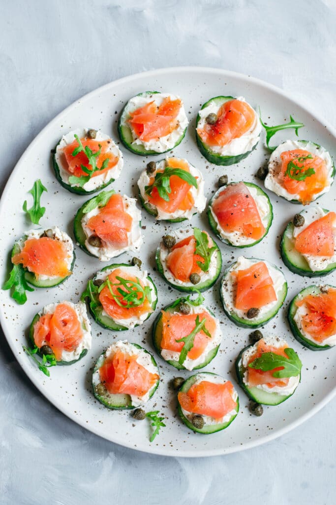 Smoked salmon bites on a plate