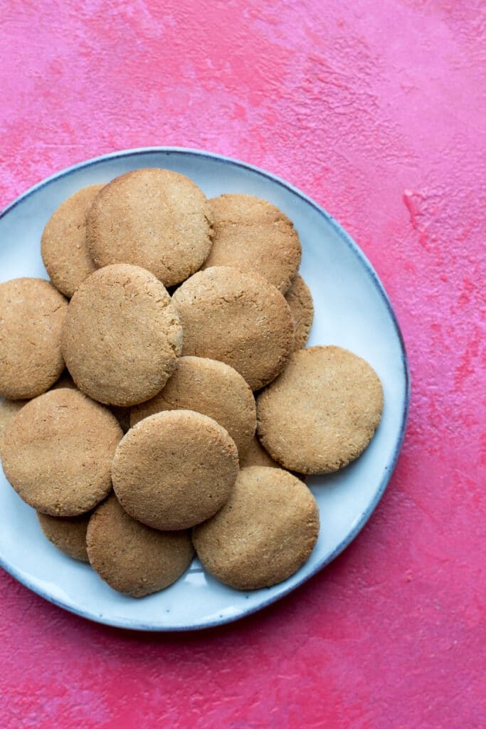 Keto peanut butter cookies on a plate