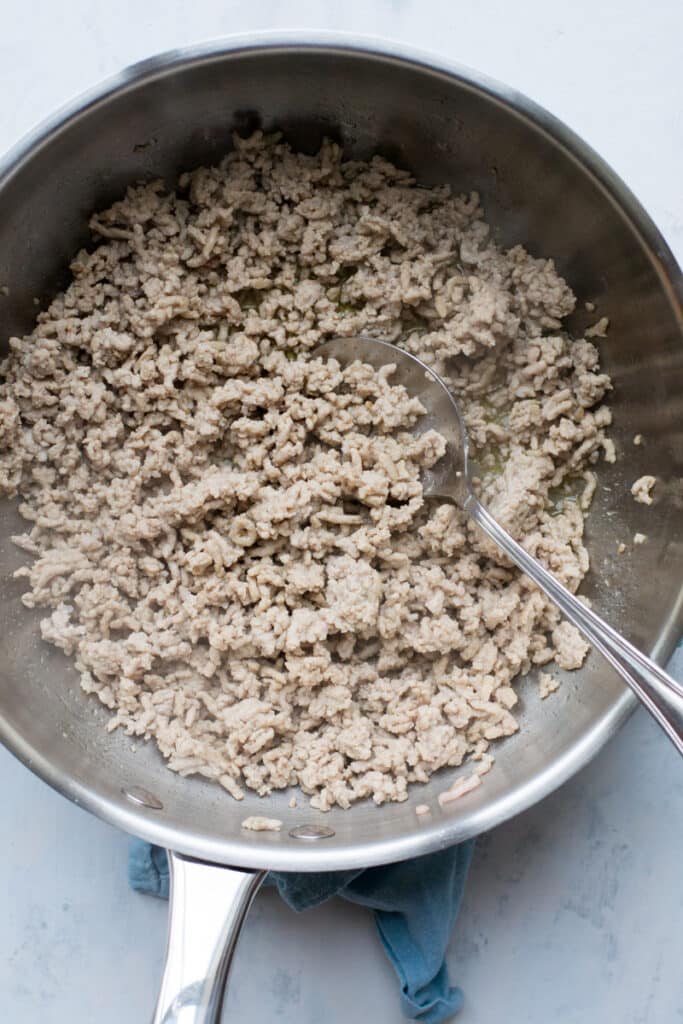 minced pork cooking in a pan