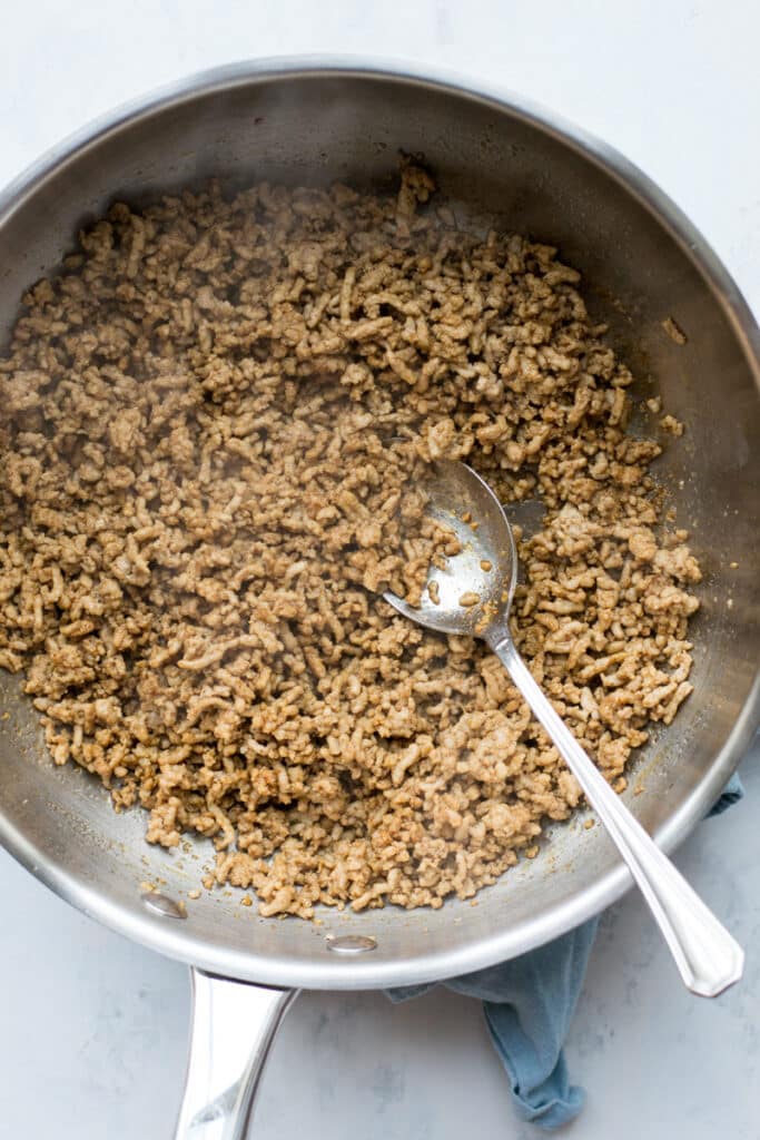 minced pork cooking in a pan