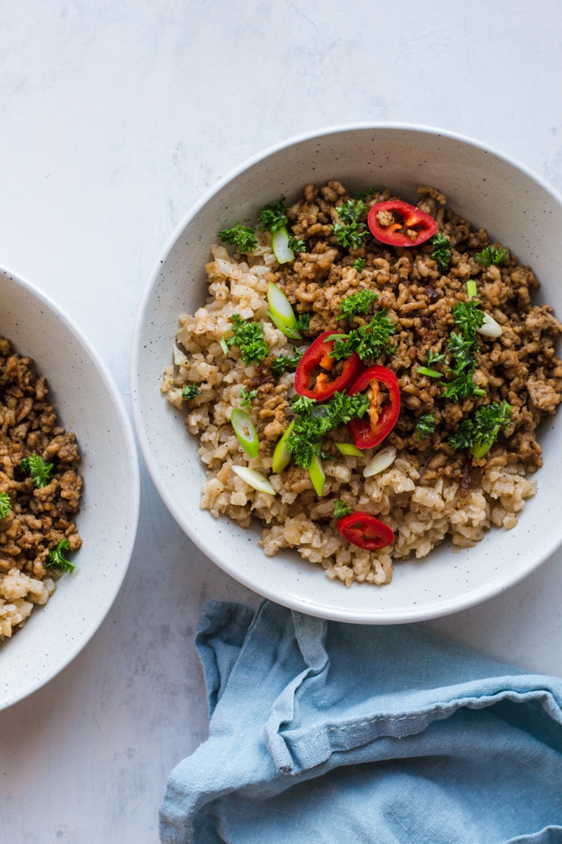 Keto pork stir fry with cauliflower rice