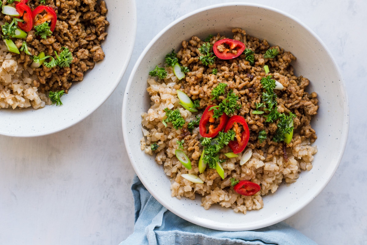 Keto pork stir fry with cauliflower rice