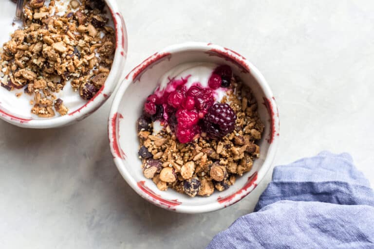 Keto granola with yogurt and berries