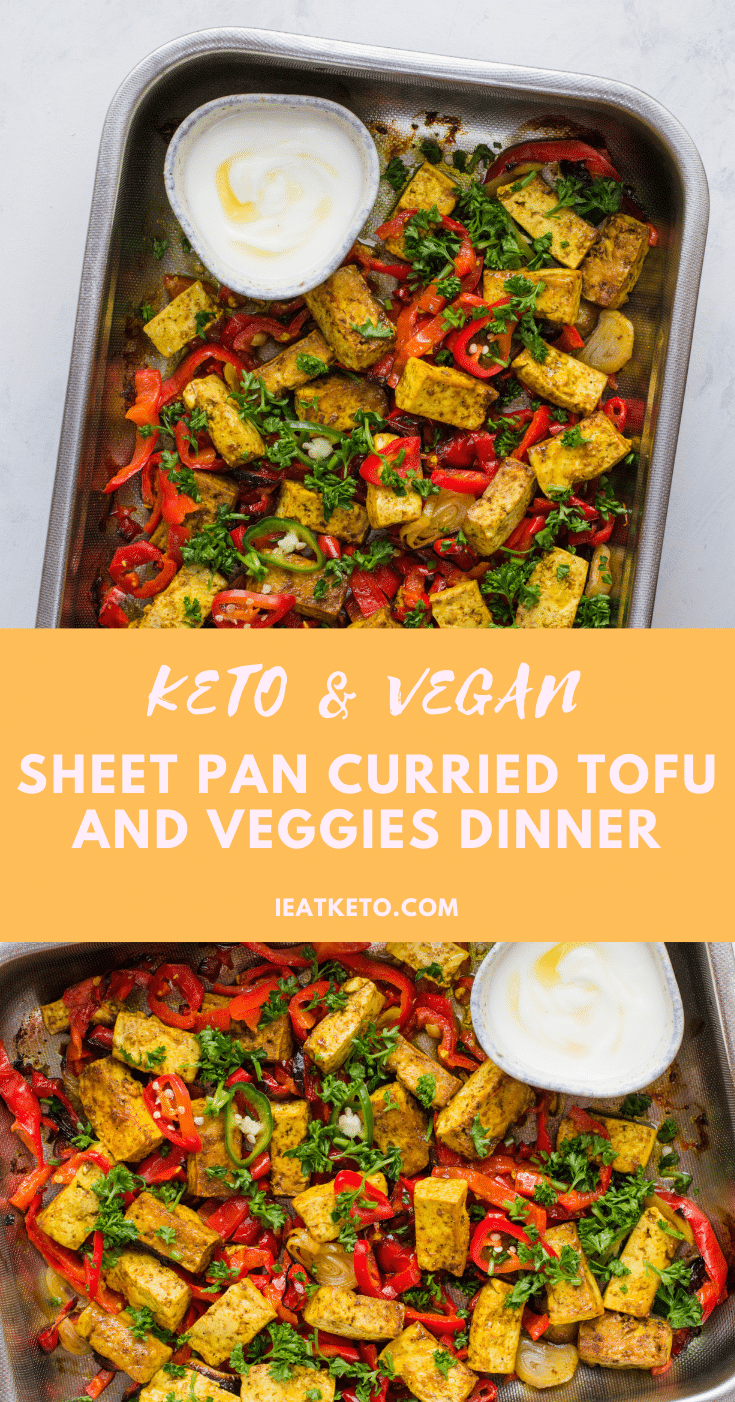 Vegan keto sheet pan curried tofu and veggies dinner