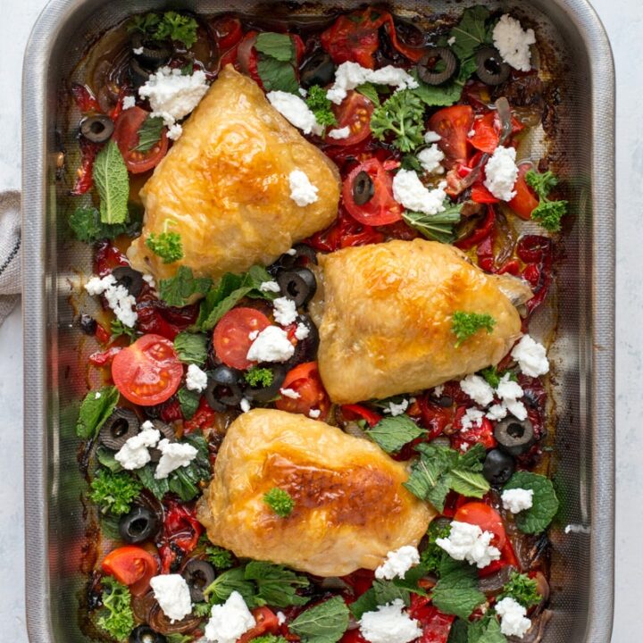 Keto Greek chicken one-tray dinner