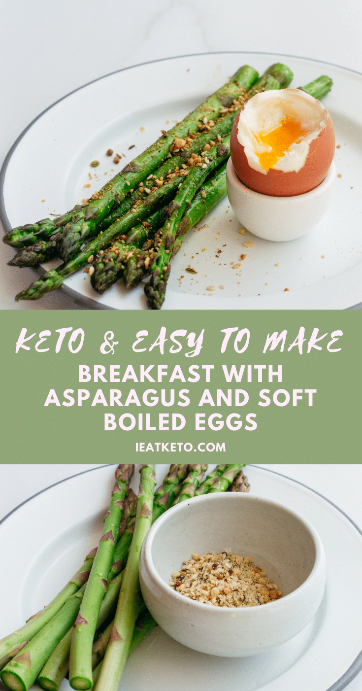 Keto breakfast with asparagus and soft boiled eggs