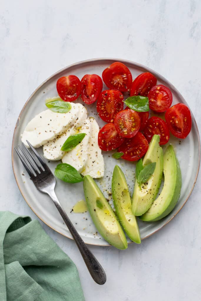 Vegetarian keto Caprese salad with avocado