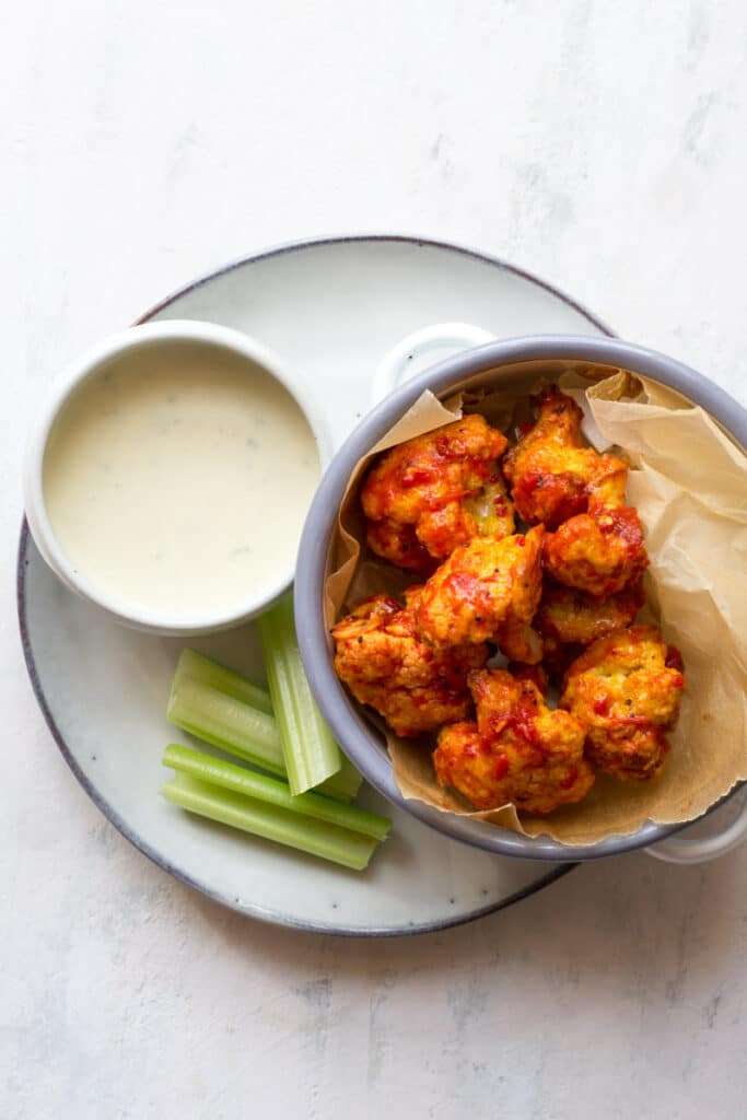 Keto cauliflower wings with blue cheese dip