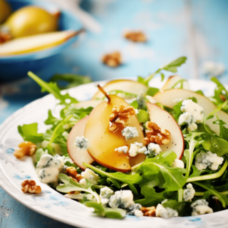 Low Carb Roasted Pear and Gorgonzola Salad with Walnut Vinaigrette_001