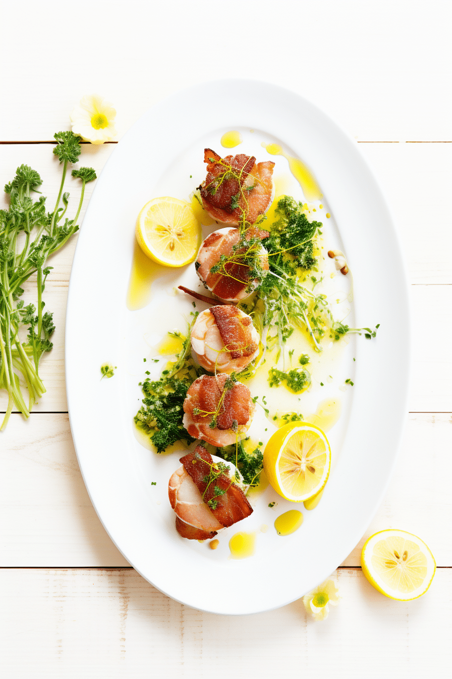 Bacon-Wrapped Scallops with Lemon Butter Sauce