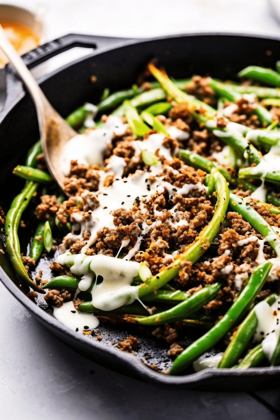 Sizzling Ground Beef and Green Beans