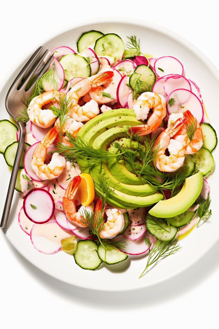 Keto Lemon Dill Shrimp Salad Served