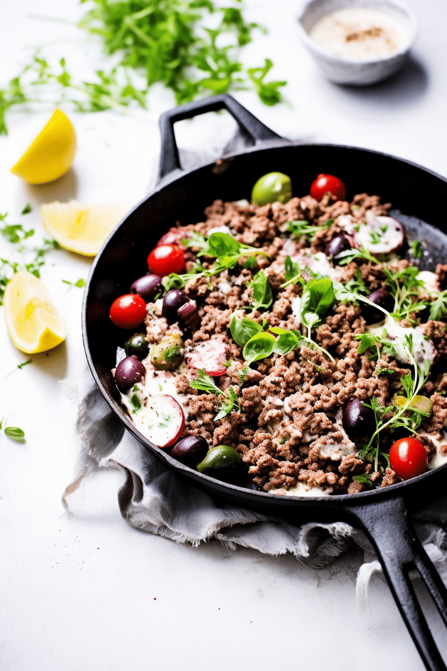 Keto Mediterranean Beef and Olive Skillet