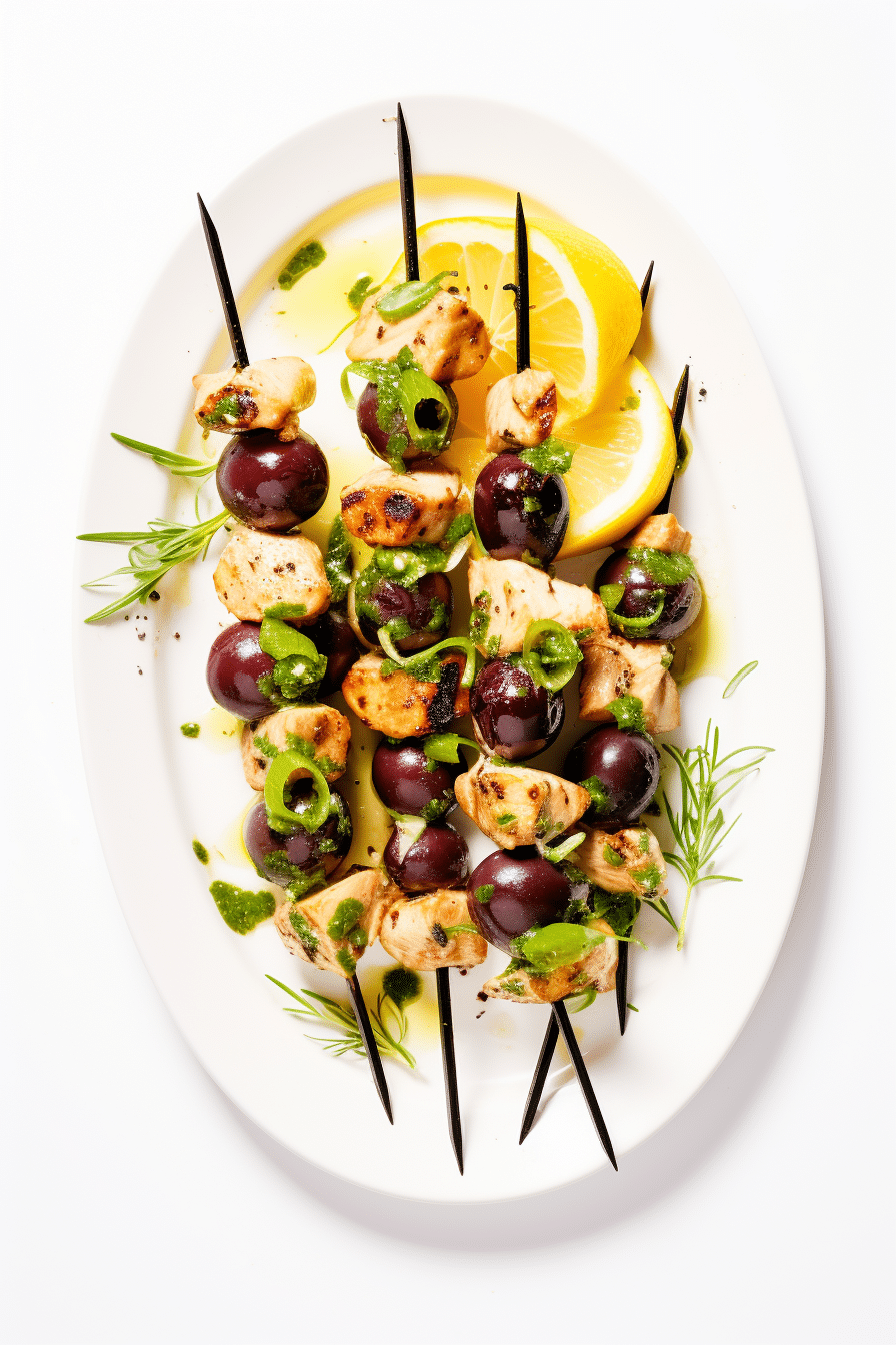 Grilled Chicken and Olive Skewers