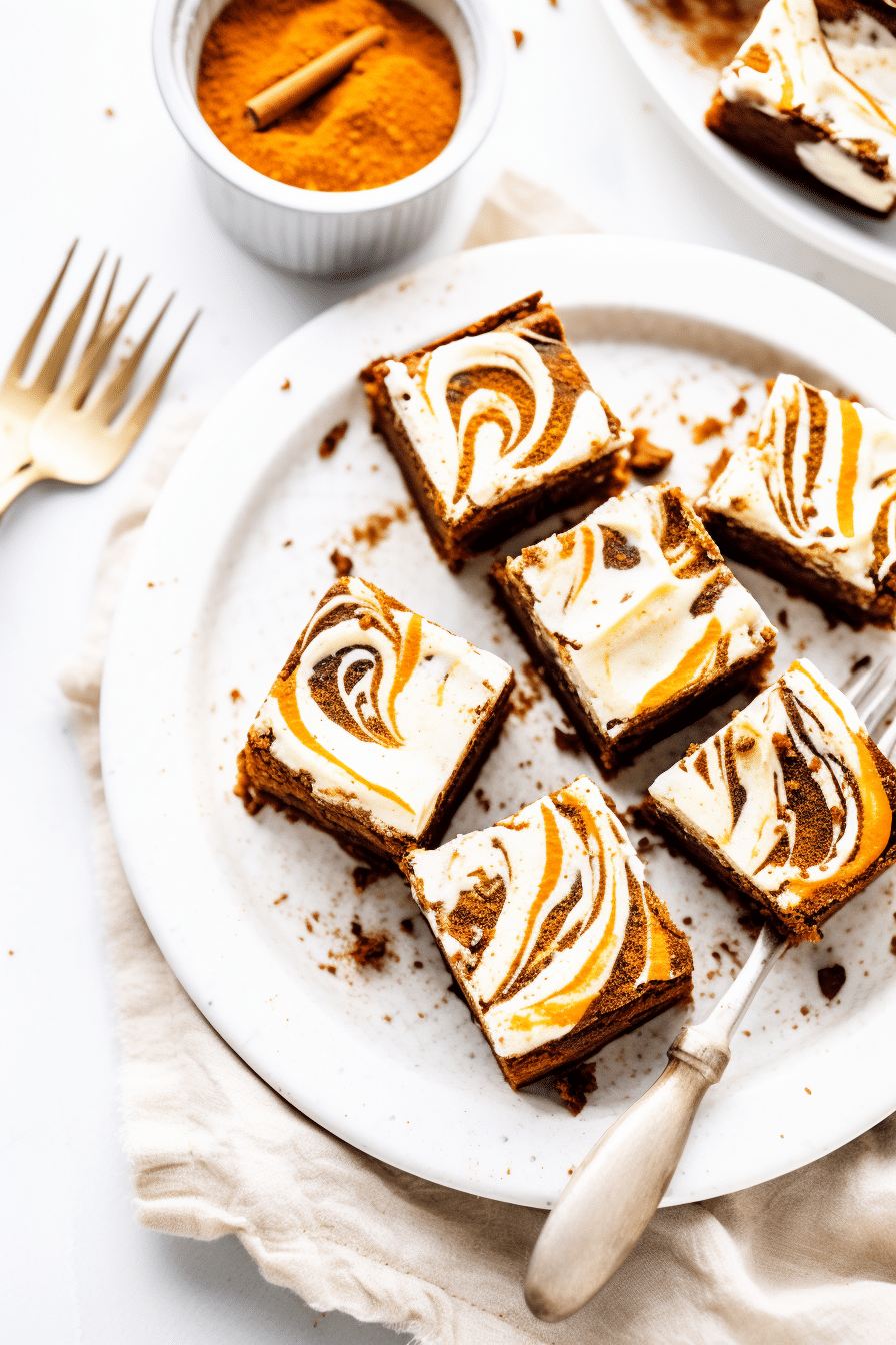 Keto Pumpkin Cream Cheese Swirl Brownies in the Pan