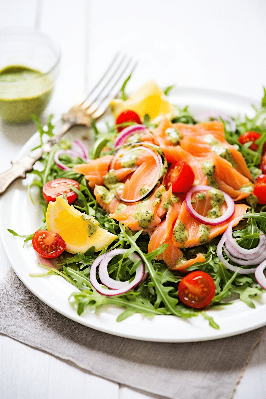 Preparing Keto Smoked Salmon and Arugula Salad