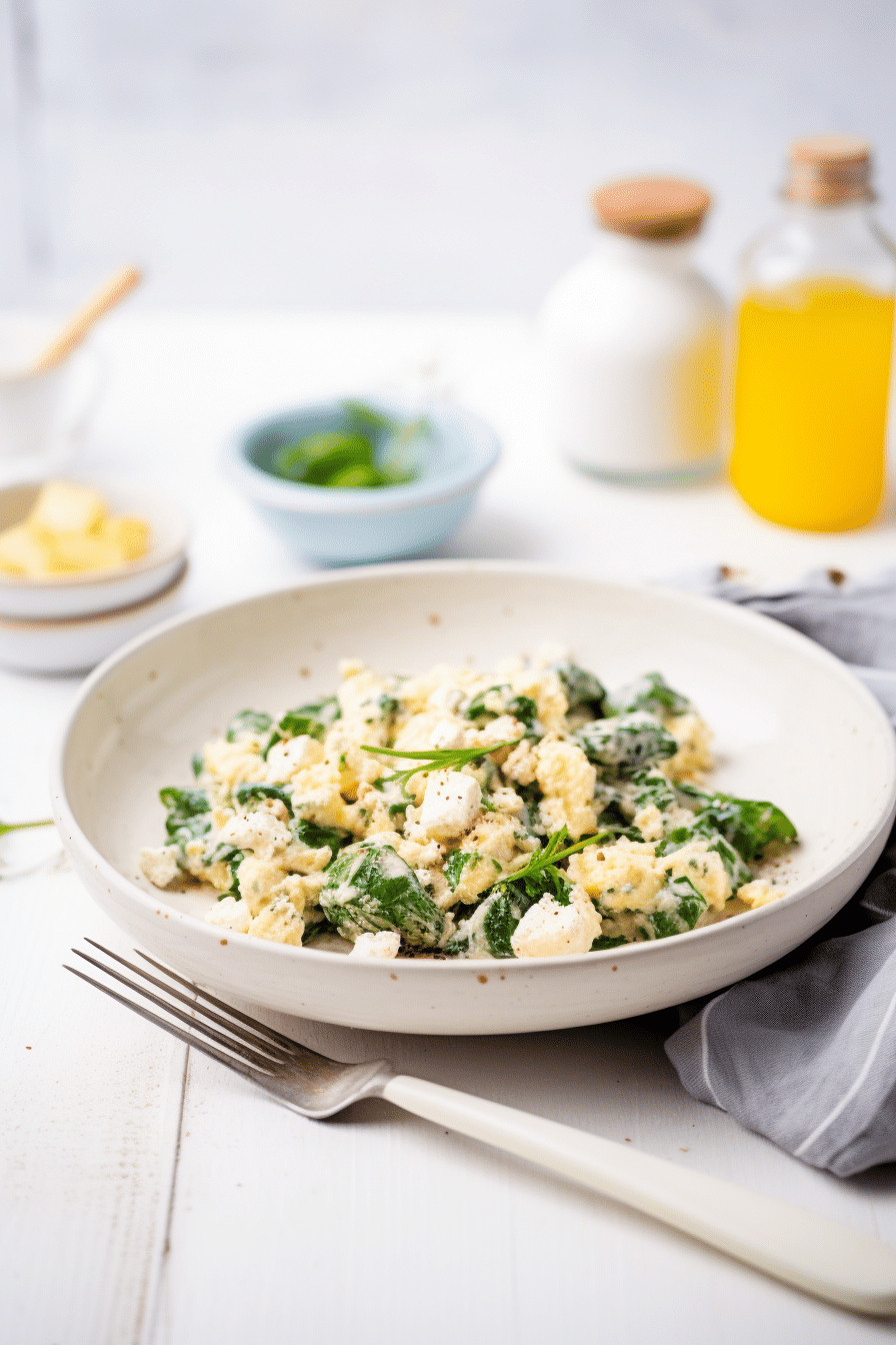 Preparing Keto Spinach and Feta Breakfast Scramble