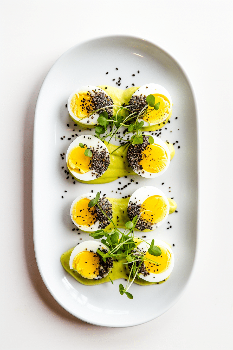 Keto Wasabi Mayo Deviled Eggs Garnished