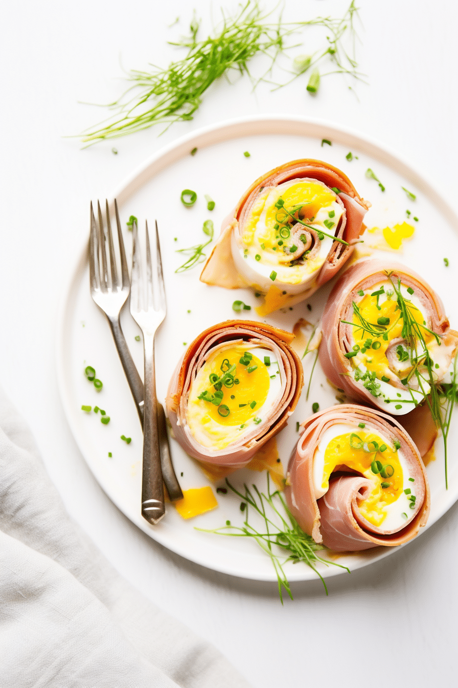 Low-Carb Ham and Cheese Breakfast Roll-Ups Served