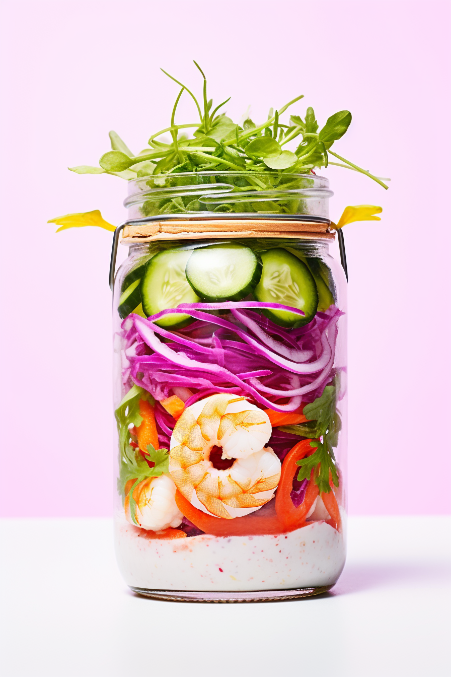 Preparing Keto Asian Shrimp Mason Jar Salad