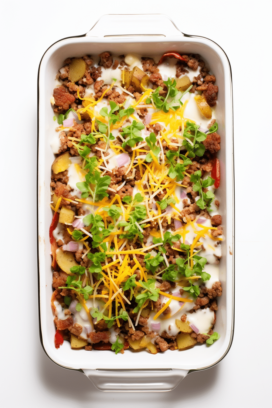 Keto Beef and Bacon Cheeseburger Casserole Ready to Serve