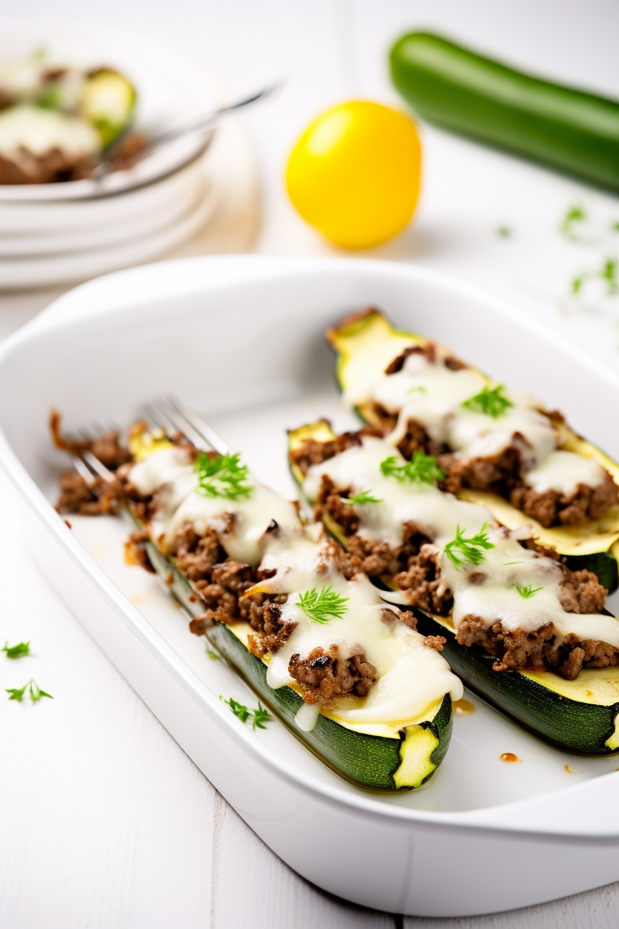 Keto Beef and Mushroom Stuffed Zucchini Ready to Serve