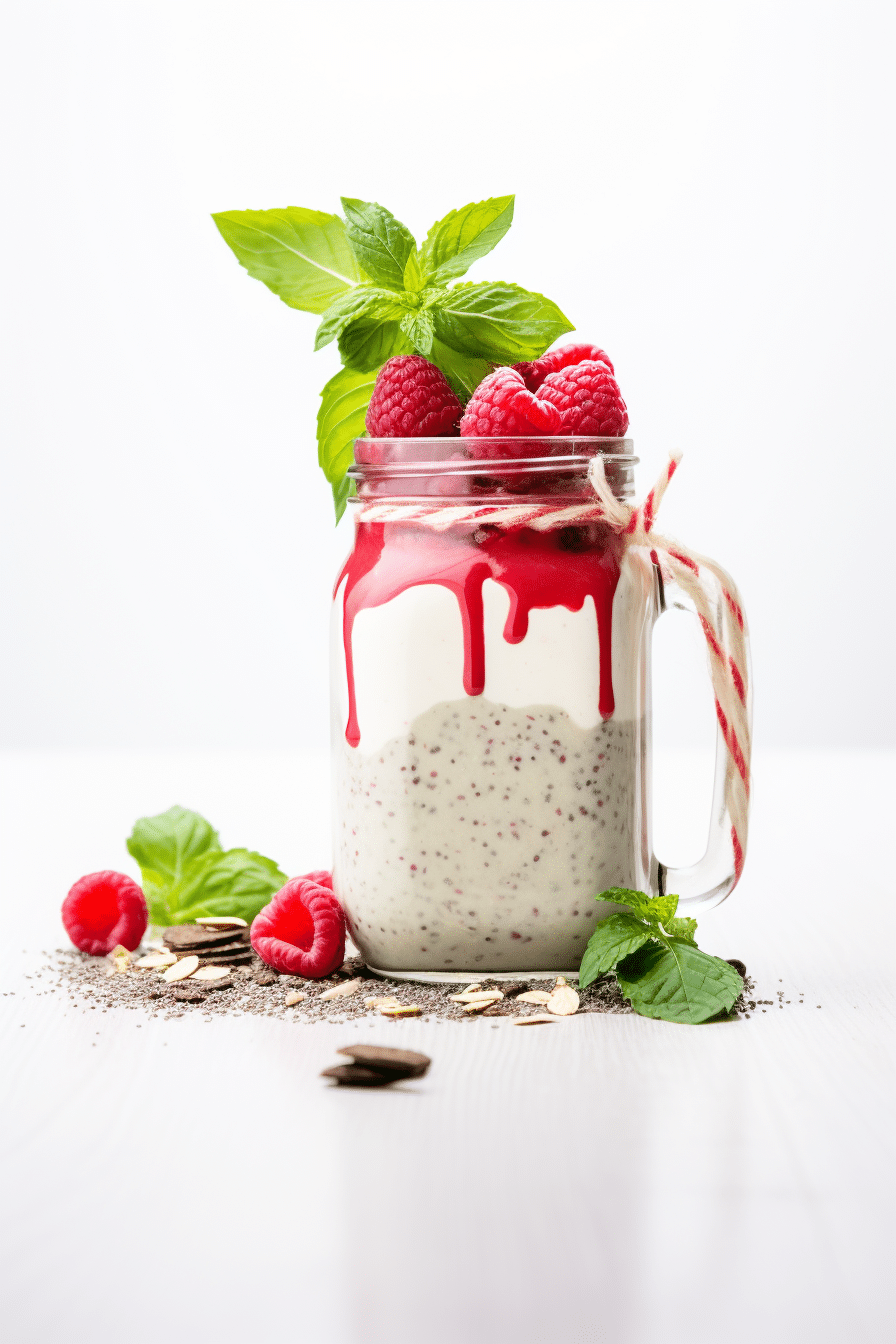 Keto Mint and Raspberries Chia Pudding pronto para servir
