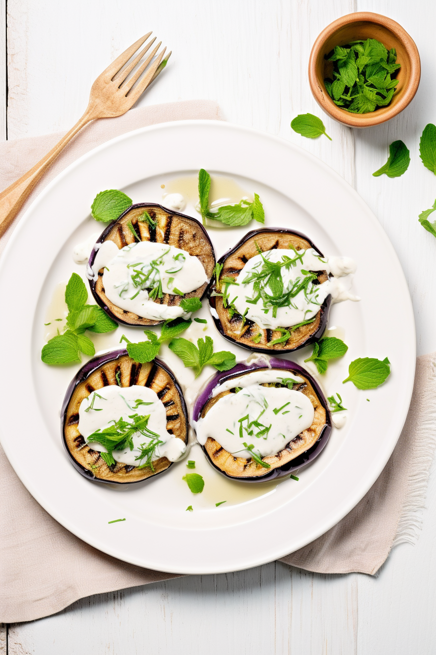 Keto Grilled Eggplant Served with Mint Yogurt Sauce