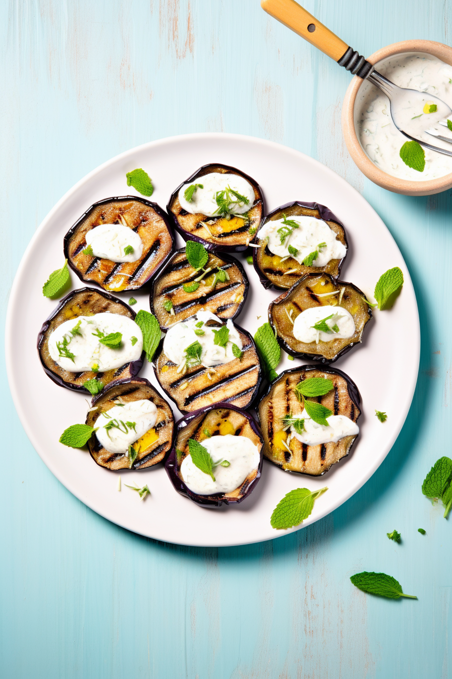 Keto Grilled Eggplant with Mint Yogurt Sauce