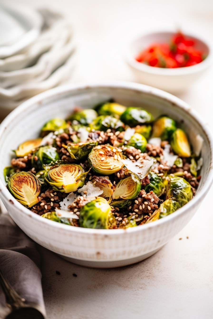 Keto Ground Beef and Brussels Sprouts Stir Fry