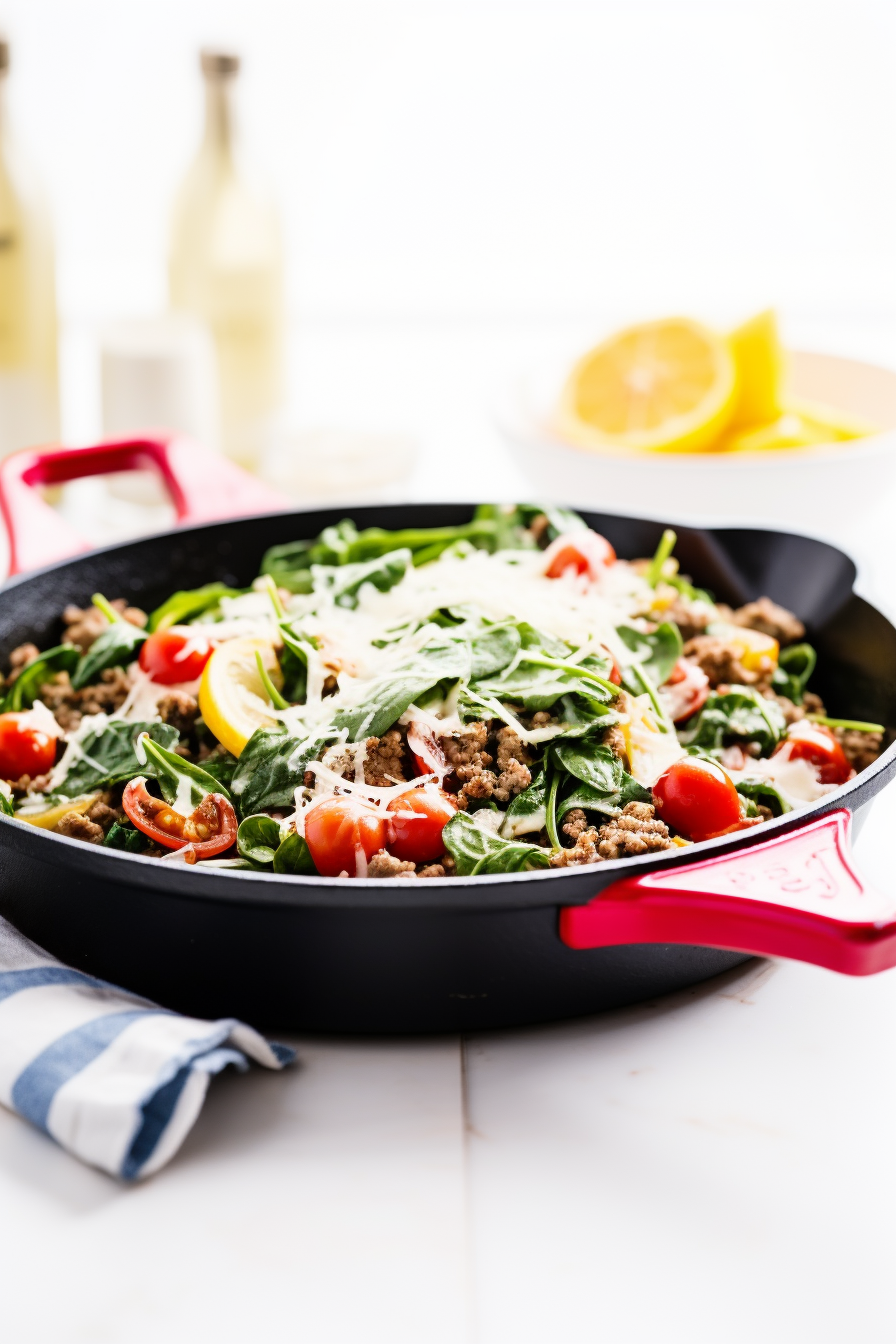Cooking Keto Ground Beef and Spinach Skillet